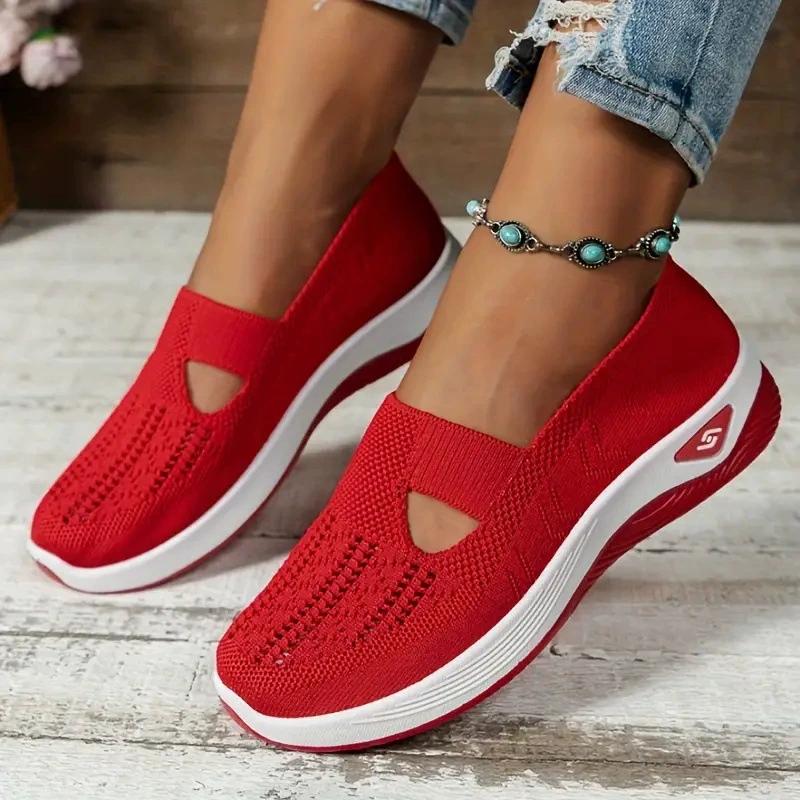Damen Cut-out Sneakers Lässige atmungsaktive Slip-On-Wanderschuhe Leichte flache Outdoor-Schuhe 40 rot von Joom DACH