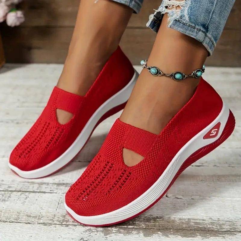 Damen Cut-out Sneakers Lässige atmungsaktive Slip-On-Wanderschuhe Leichte flache Outdoor-Schuhe 40 rot von Joom DACH