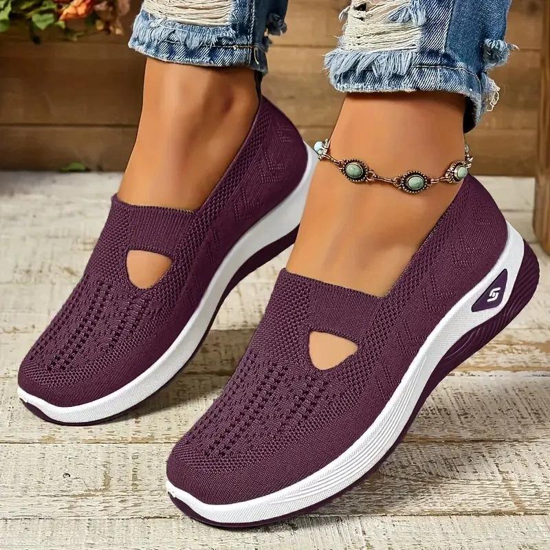 Damen Cut-out Sneakers Lässige atmungsaktive Slip-On-Wanderschuhe Leichte flache Outdoor-Schuhe 44 dunkelviolette von Joom DACH