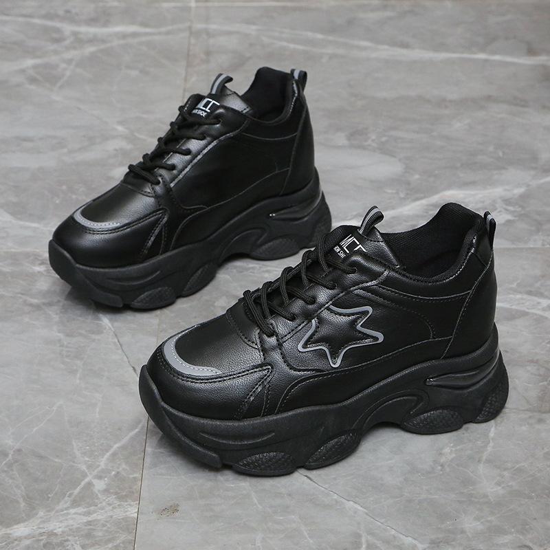 Damen Dad Schuhe Frühling Neu Runde Spitze Schnürung Farbblock Studenten Plateau Weiße Schuhe 40 schwarz von Joom DACH