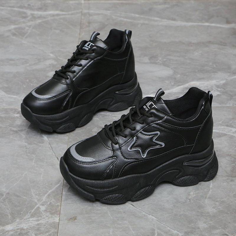 Damen Dad Schuhe Frühling Neu Runde Spitze Schnürung Farbblock Studenten Plateau Weiße Schuhe 40 schwarz von Joom DACH