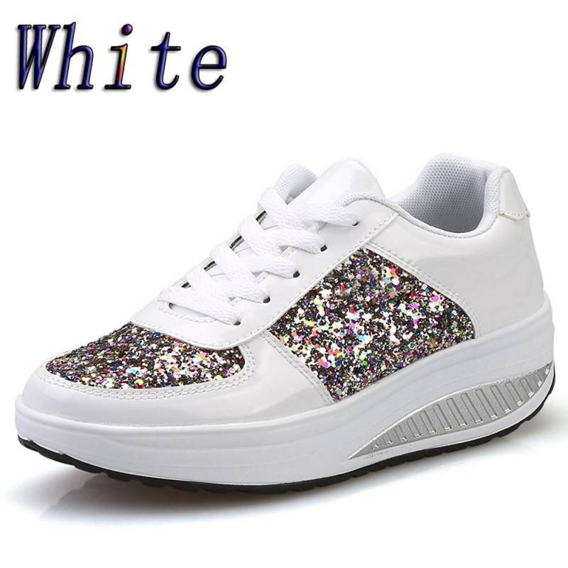 Damen Damen Wedges Sneakers Pailletten Shake Schuhe Mode Mädchen Sportschuh 38 weiß von Joom DACH