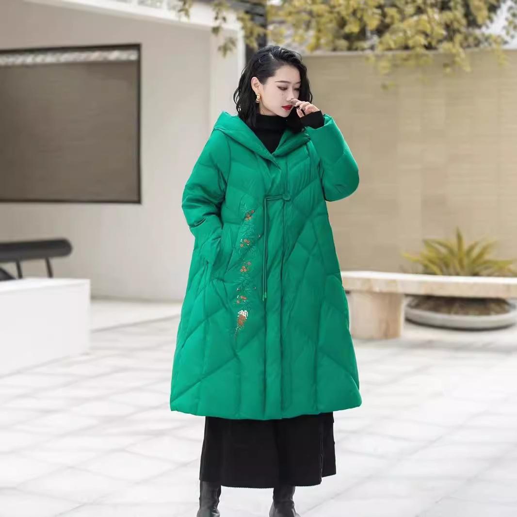 Damen Daunenjacke 2024 Winter Neue weiße Entendaunen Verdickte Kapuze Lose Koreanische Version Damen Daunenjacke Langer Mantel L von Joom DACH