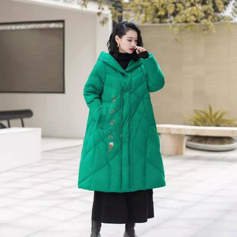 Damen Daunenjacke 2024 Winter Neue weiße Entendaunen Verdickte Kapuze Lose Koreanische Version Damen Daunenjacke Langer Mantel L von Joom DACH