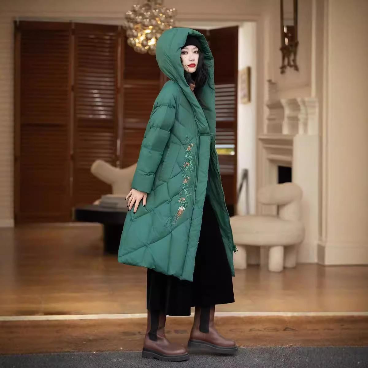 Damen Daunenjacke 2024 Winter Neue weiße Entendaunen Verdickte Kapuze Lose Koreanische Version Damen Daunenjacke Langer Mantel M von Joom DACH