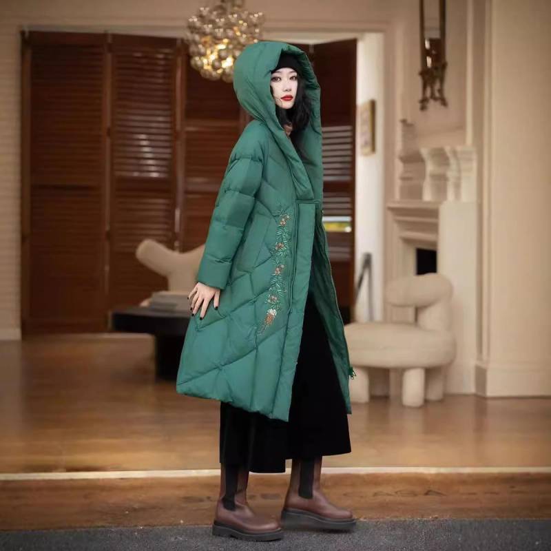 Damen Daunenjacke 2024 Winter Neue weiße Entendaunen Verdickte Kapuze Lose Koreanische Version Damen Daunenjacke Langer Mantel M von Joom DACH