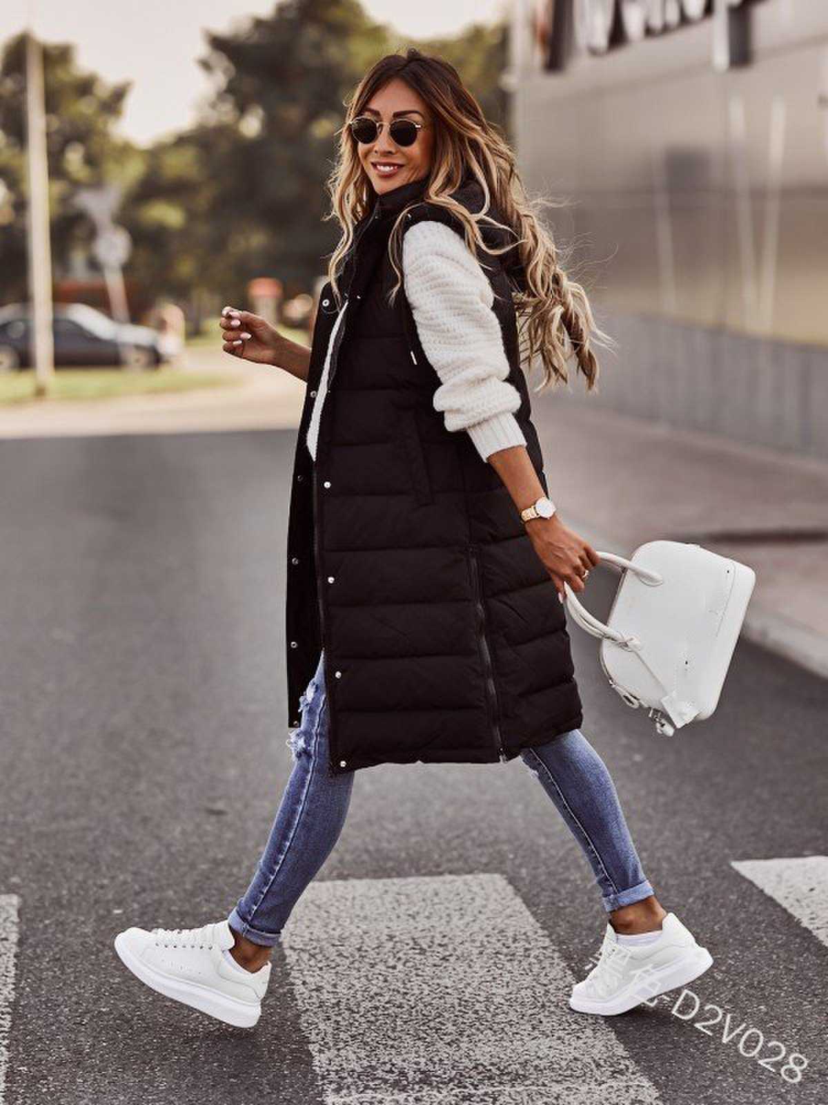 Damen Daunenjacke Steppmantel Ärmellos Winterjacke Leichte Pullover Lang mit Kapuze Outdoor Weste 5XL schwarz von Joom DACH