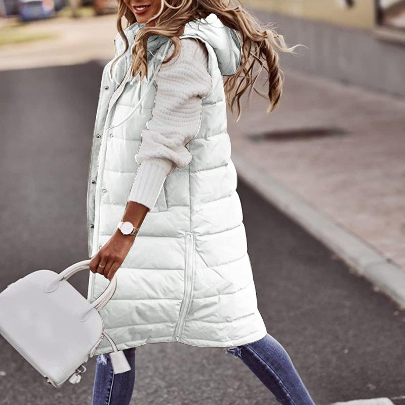 Damen Daunenjacke Steppmantel Ärmellos Winterjacke Leichte Pullover Lang mit Kapuze Outdoor Weste XL weiß von Joom DACH