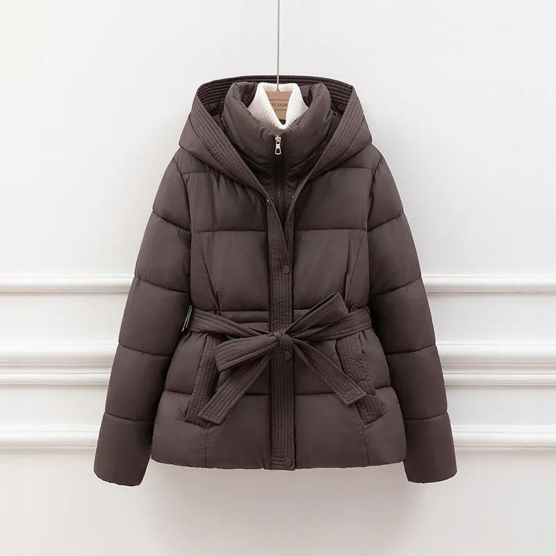 Damen Daunenjacke aus Baumwolle, gefüttert, kurz, locker, koreanische Version, Damenoberbekleidung, bequem, elegant, Damen-Winterparka M kaffeebraun von Joom DACH