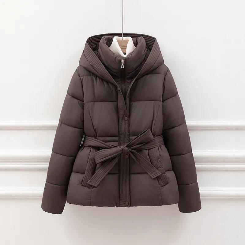 Damen Daunenjacke aus Baumwolle, gefüttert, kurz, locker, koreanische Version, Damenoberbekleidung, bequem, elegant, Damen-Winterparka M kaffeebraun von Joom DACH