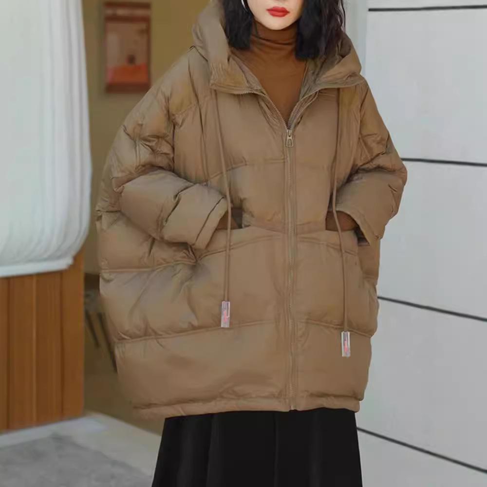 Damen Daunenjacke mit Kapuze, weiße Entendaunenjacke, Übergröße, Puffermantel, lässig, locker, dick, Parkas, Damenoberbekleidung One size kamelfarben von Joom DACH