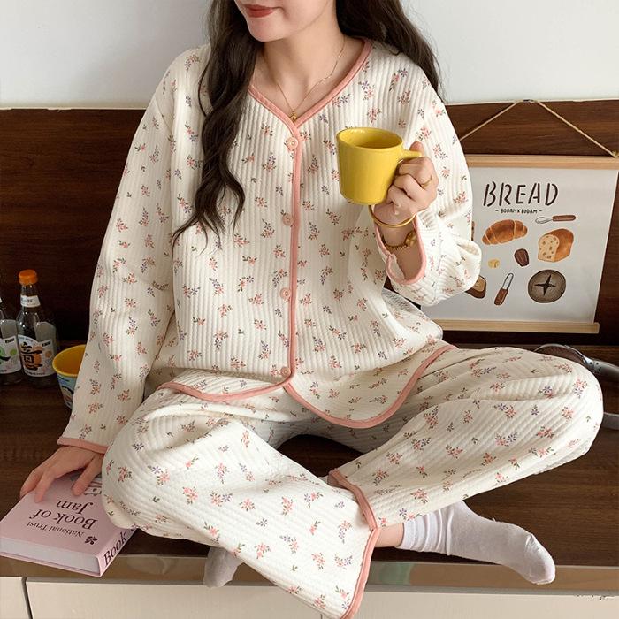 Damen Dicke Langarm-Pyjamas aus Luftbaumwolle für Herbst & Winter - Süßer Duft-Stil, Warm & Für den Außenbereich geeignet Double Extra Large von Joom DACH