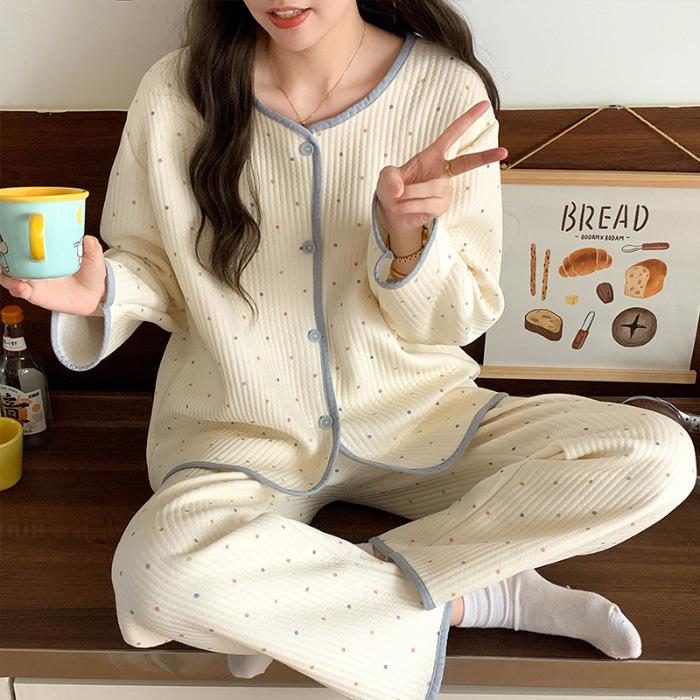 Damen Dicke Langarm-Pyjamas aus Luftbaumwolle für Herbst & Winter - Süßer Duft-Stil, Warm & Für den Außenbereich geeignet Extra Large von Joom DACH