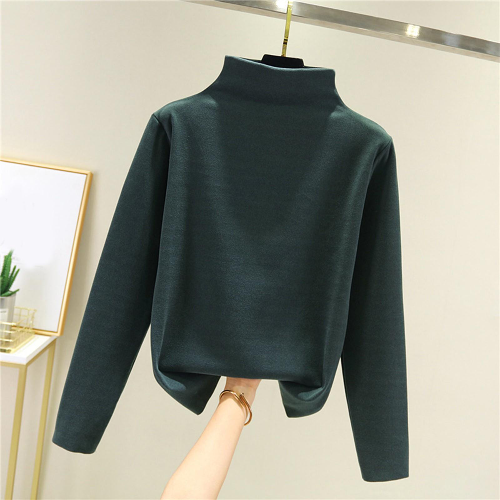 Damen Dickes Fleece-Basisshirt mit warmer Innenschicht und nahtlosem Langarm-T-Shirt Halbhoher Kragen Top XL von Joom DACH