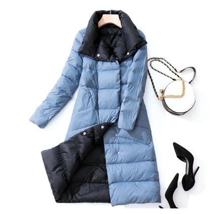 Damen Doppelseitige Daunen Lange Jacke Winter Rollkragen Weißer Daunenmantel Zweireihig Warme Parkas Schnee Outwear XXXXXL hellblaue von Joom DACH