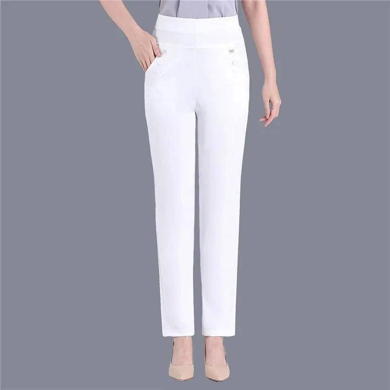 Damen Dünne Bonbonfarben Stretch Klassische Hose Gerade Hose Mutter Lässige Pantalones Schlanke Knöchellange Hose XL weiß von Joom DACH