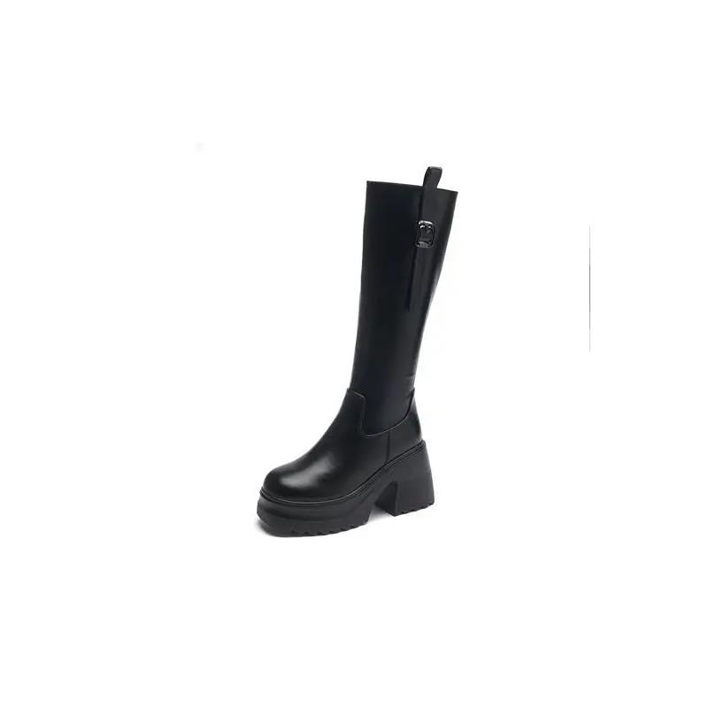 Damen Dünne Reitstiefel Hoher Absatz Ritter Echtes Leder Dicker Absatz Lange Stiefel Damen 10cm Neue Kniehohe Stiefel Dicke Sohlen 40 schwarz von Joom DACH