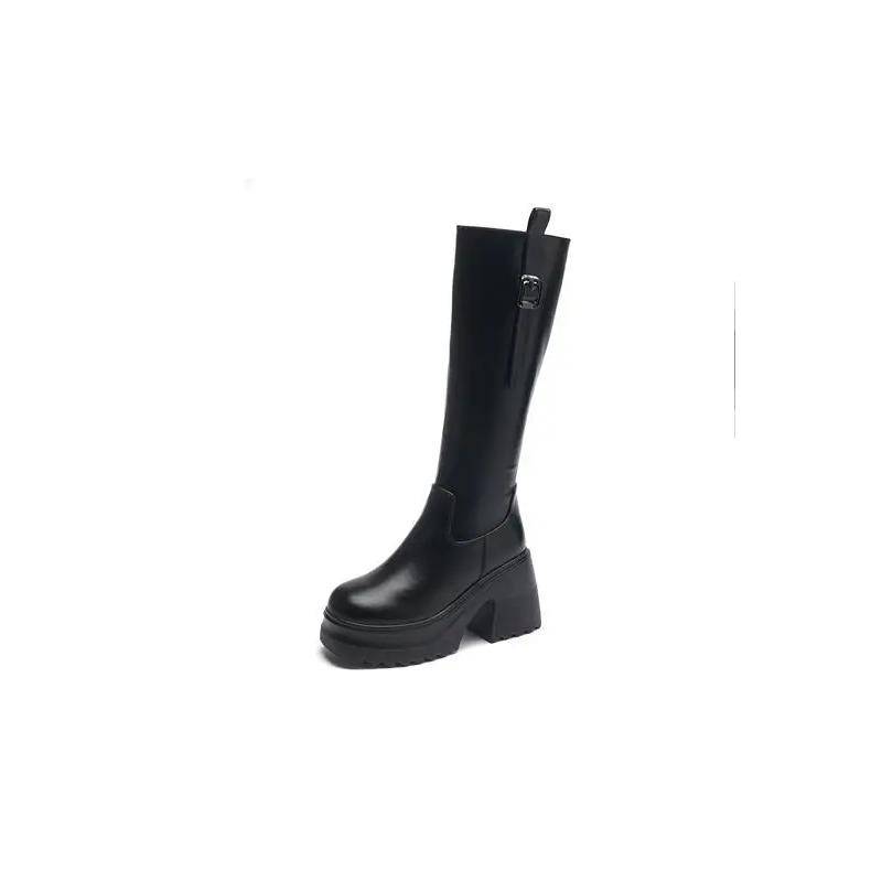 Damen Dünne Reitstiefel Hoher Absatz Ritter Echtes Leder Dicker Absatz Lange Stiefel Damen 10cm Neue Kniehohe Stiefel Dicke Sohlen 40 schwarz von Joom DACH