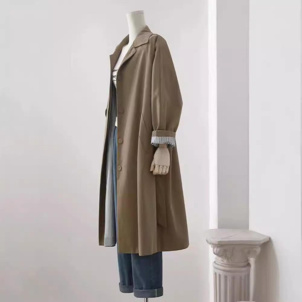 Damen Dunkel Khaki Lange Windjacke Damen Herbst Neue Einreihige Jacke XL von Joom DACH