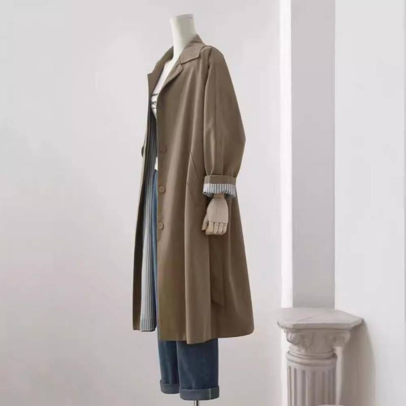 Damen Dunkel Khaki Lange Windjacke Damen Herbst Neue Einreihige Jacke XL von Joom DACH