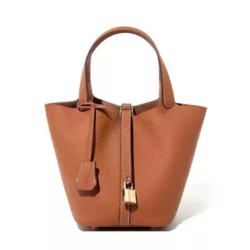 Damen Echte Leder Bucket Bag - Oberste Schicht Rindsleder, Vielseitige Gemüsekorb Handtasche 22CM von Joom DACH