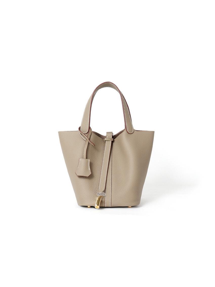 Damen Echte Leder Bucket Bag - Oberste Schicht Rindsleder, Vielseitige Gemüsekorb Handtasche 22CM von Joom DACH