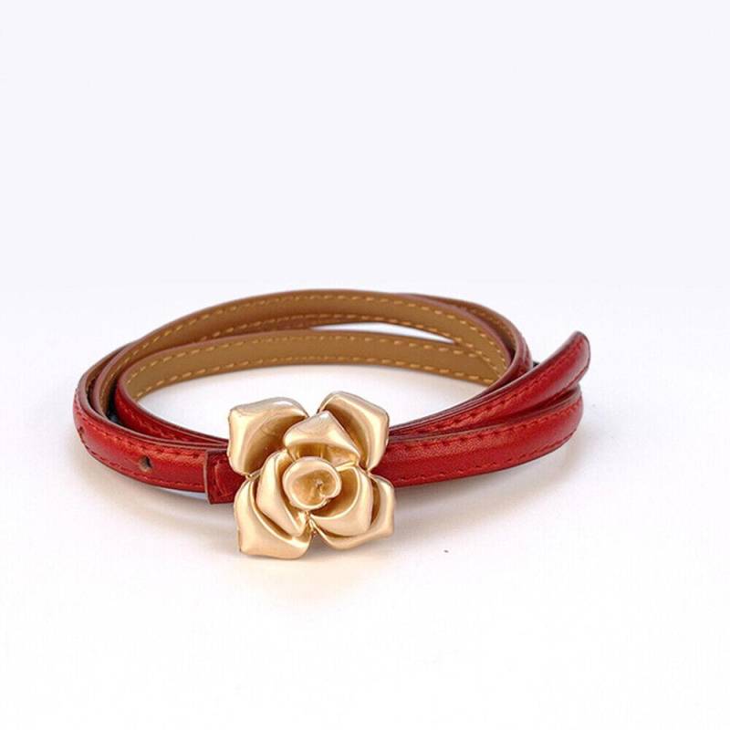 Damen Echtleder Dünner Gürtel Zweilagiger Rindsleder Schmaler Taillengürtel Verstellbar one size rot von Joom DACH