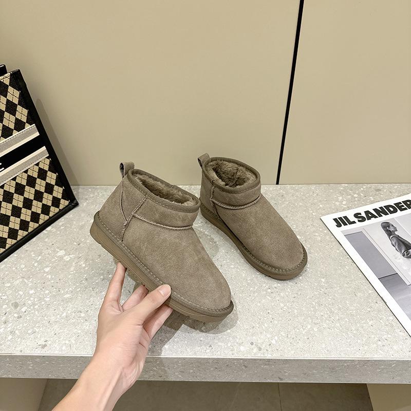 Damen Echtleder Kurze Schneestiefel - Trendige 2024 Samtgefütterte Warme Winterstiefel 38 khaki von Joom DACH