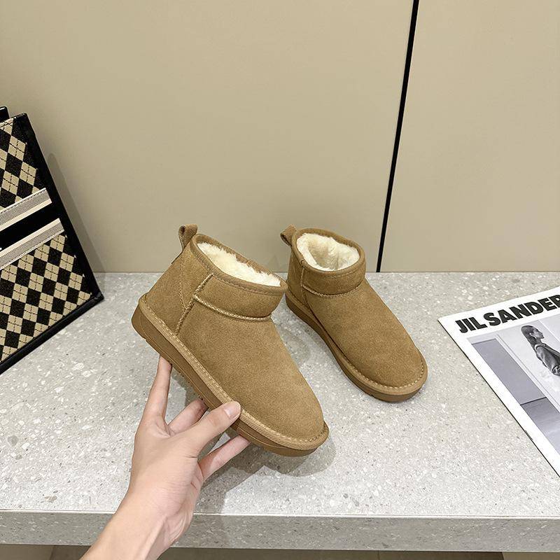 Damen Echtleder Kurze Schneestiefel - Trendige 2024 Samtgefütterte Warme Winterstiefel 38 kamelfarben von Joom DACH