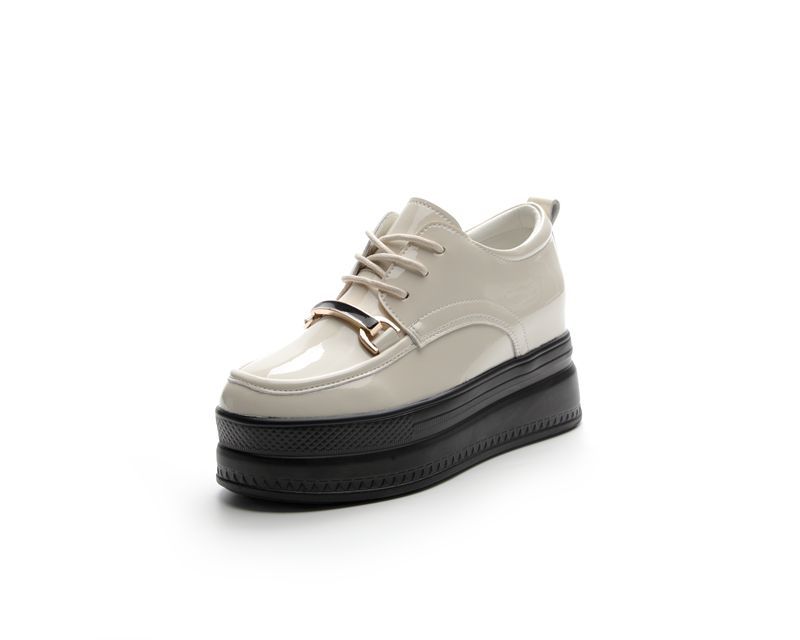 Damen Echtleder Pumps Plateau Keilabsatz Hohe Absätze Runde Zehenpartie Slipper Schnürung Punk Stil Frühling Herbst Schuhe Schwarz 40 weiß von Joom DACH