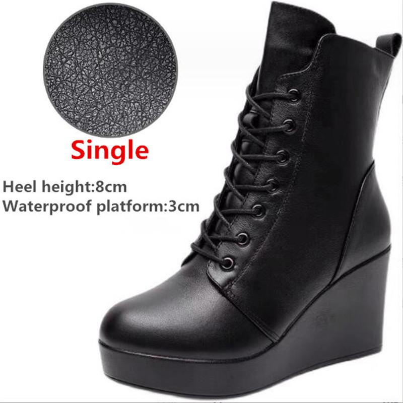 Damen Echtleder Stiefeletten Winter Damen Plüsch Schneestiefel Plateau Keilstiefel Damen High Heel Schuhe Größe 33-43 36 von Joom DACH