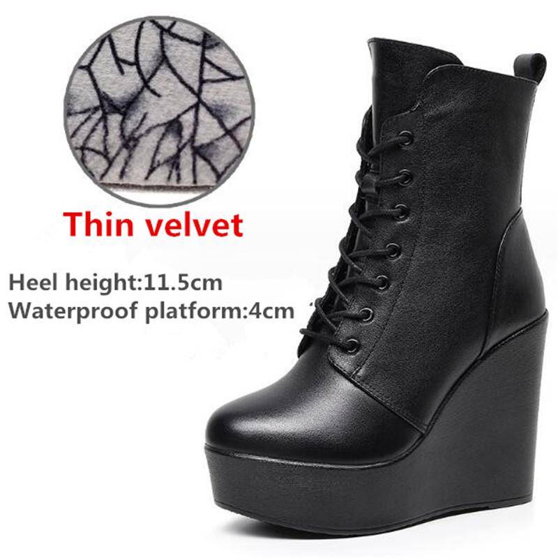 Damen Echtleder Stiefeletten Winter Damen Plüsch Schneestiefel Plateau Keilstiefel Damen High Heel Schuhe Größe 33-43 36 von Joom DACH