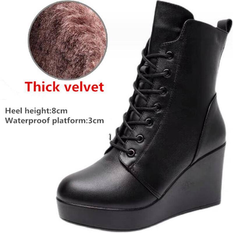Damen Echtleder Stiefeletten Winter Damen Plüsch Schneestiefel Plateau Keilstiefel Damen High Heel Schuhe Größe 33-43 37 von Joom DACH