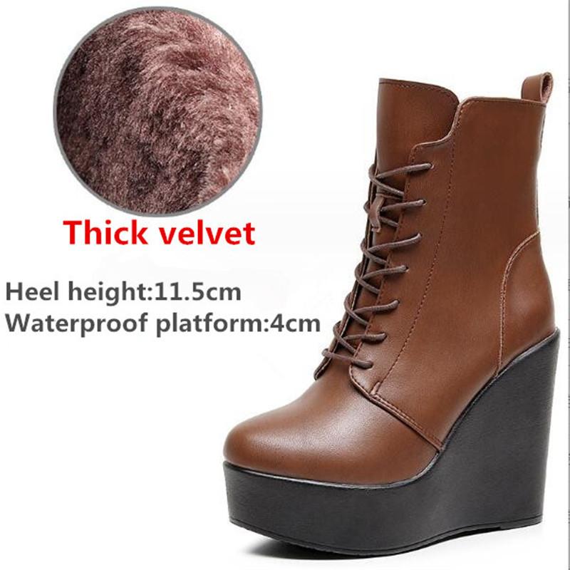 Damen Echtleder Stiefeletten Winter Damen Plüsch Schneestiefel Plateau Keilstiefel Damen High Heel Schuhe Größe 33-43 43 von Joom DACH