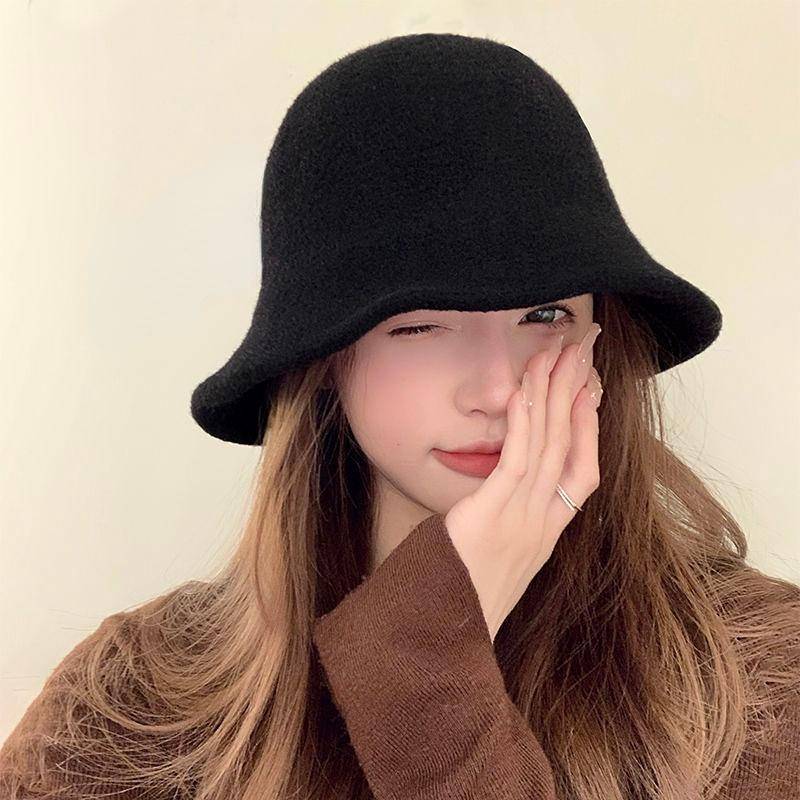 Damen Einfarbig Fischerhut Dünner Pelz Faltbar Winter Eimer Becken Strick Fleece Hut schwarz von Joom DACH