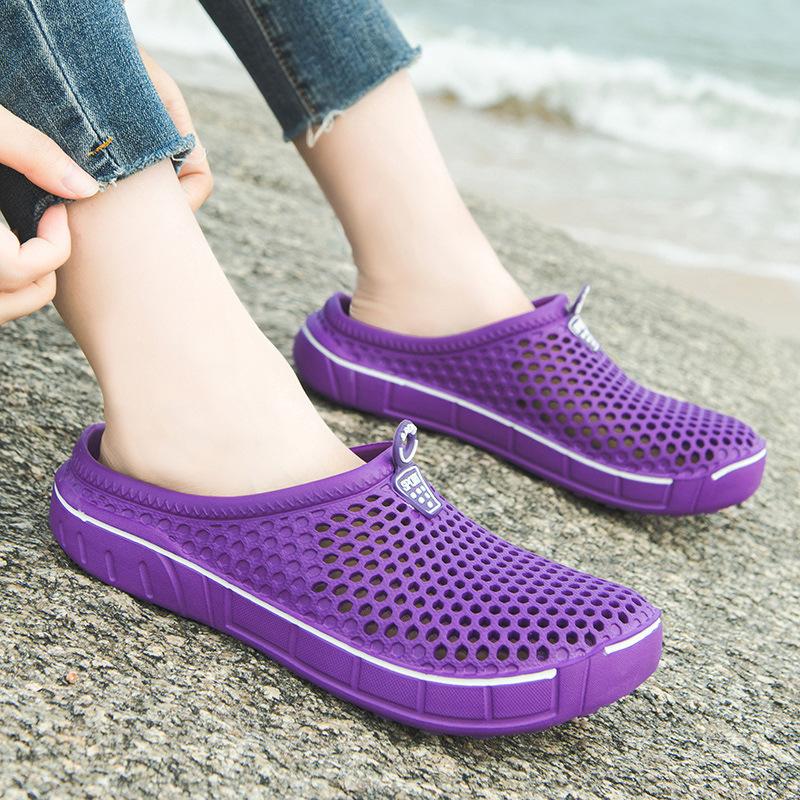 Damen Einfarbig Flache Hausschuhe Slipper Runde Zehenpartie Rutschfest Outdoor Freizeit Schuhe Strandschuhe für Frühling und Sommer 36 violett von Joom DACH