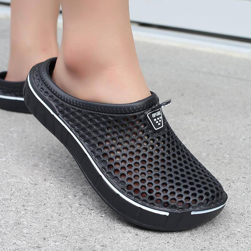 Damen Einfarbig Flache Hausschuhe Slipper Runde Zehenpartie Rutschfest Outdoor Freizeit Schuhe Strandschuhe für Frühling und Sommer 38 schwarz von Joom DACH