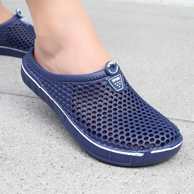 Damen Einfarbig Flache Hausschuhe Slipper Runde Zehenpartie Rutschfest Outdoor Freizeit Schuhe Strandschuhe für Frühling und Sommer 38 navy blau von Joom DACH