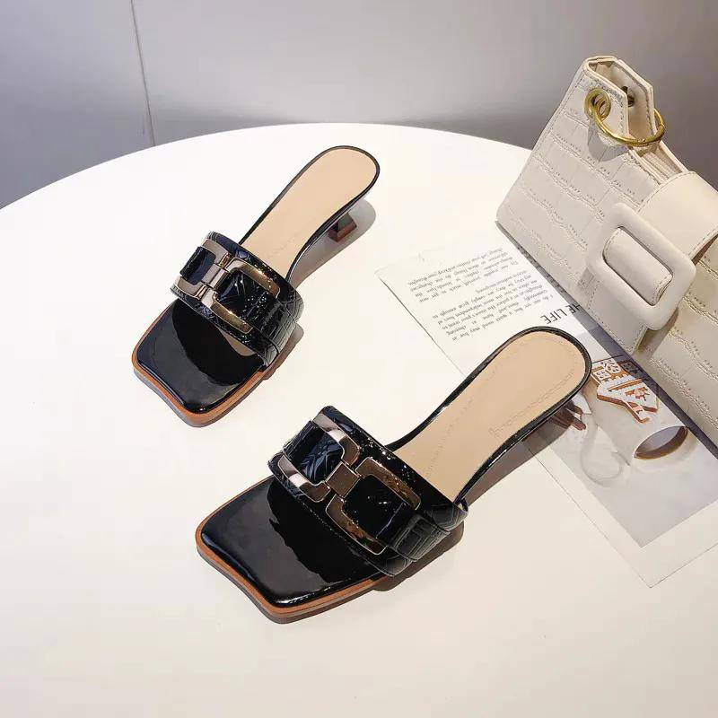 Damen Einfarbig Hochhackige Pantoletten Damen Metall Schnalle Hoher Absatz Rutschfest Weichsohle Bequeme Sandalen Schuhe 40 schwarz von Joom DACH