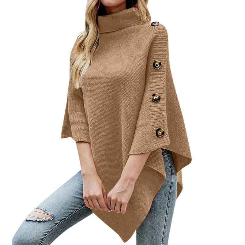 Damen Einfarbig Hochkragen Schal Cape Schlitz Strickpullover Mantel M khaki von Joom DACH