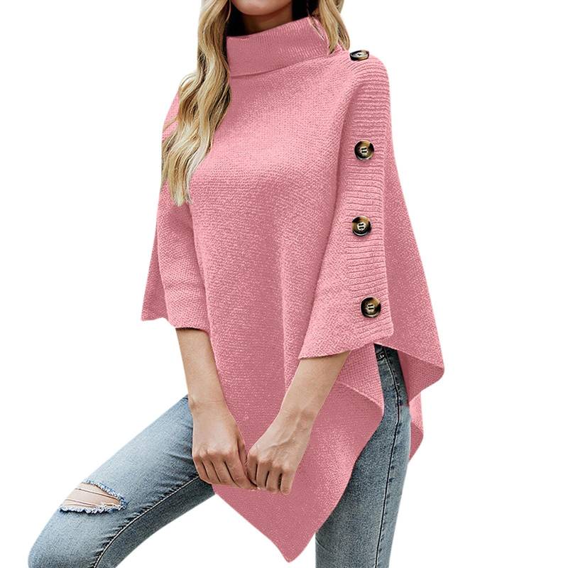 Damen Einfarbig Hochkragen Schal Cape Schlitz Strickpullover Mantel S rosa von Joom DACH