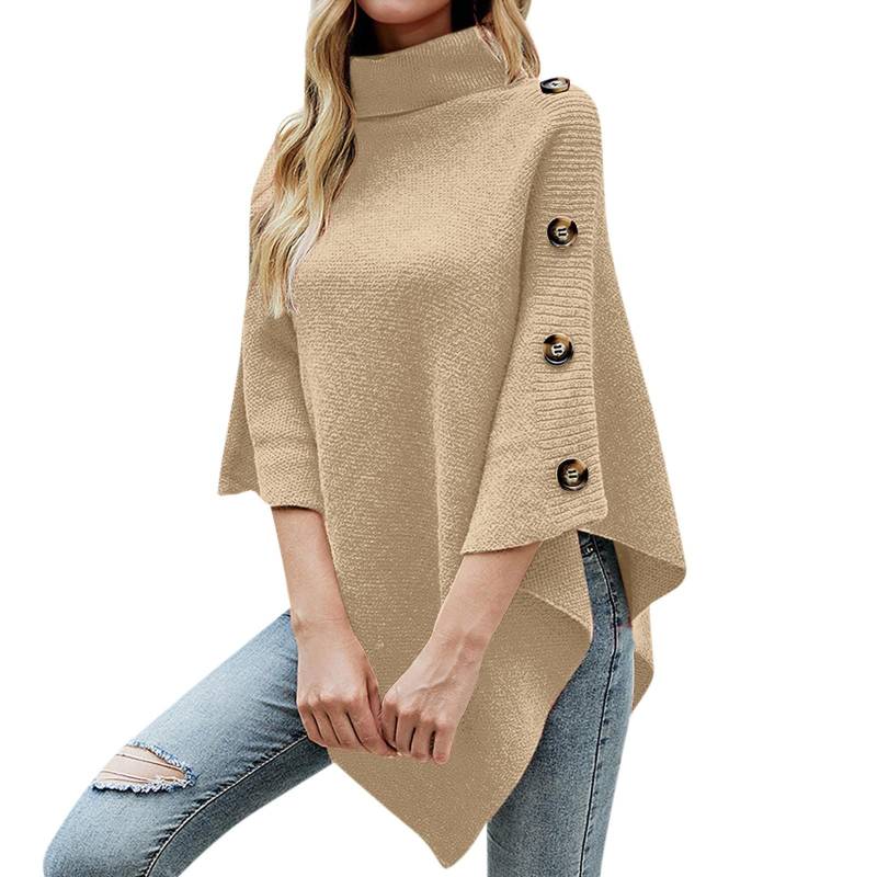 Damen Einfarbig Hochkragen Schal Cape Schlitz Strickpullover Mantel XL beige von Joom DACH