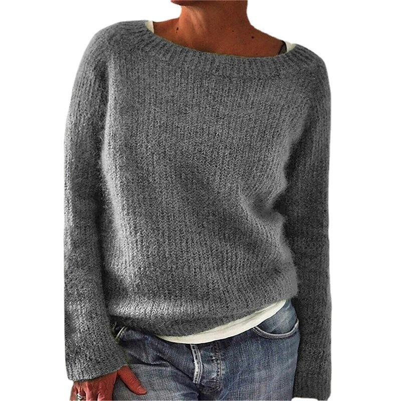 Damen Einfarbig Still Edition Basic Pullover Pullover Strickpullover 2XL grau von Joom DACH