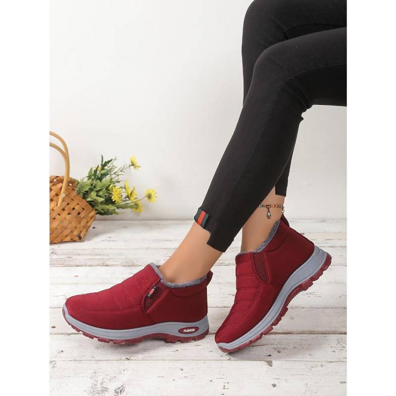 Damen Einfarbige Flauschige Stiefel, Dicksohlige Weichsohlige Winter Warme Futterstiefel, Rutschfeste Warme Kurze Stiefel 40 rot von Joom DACH