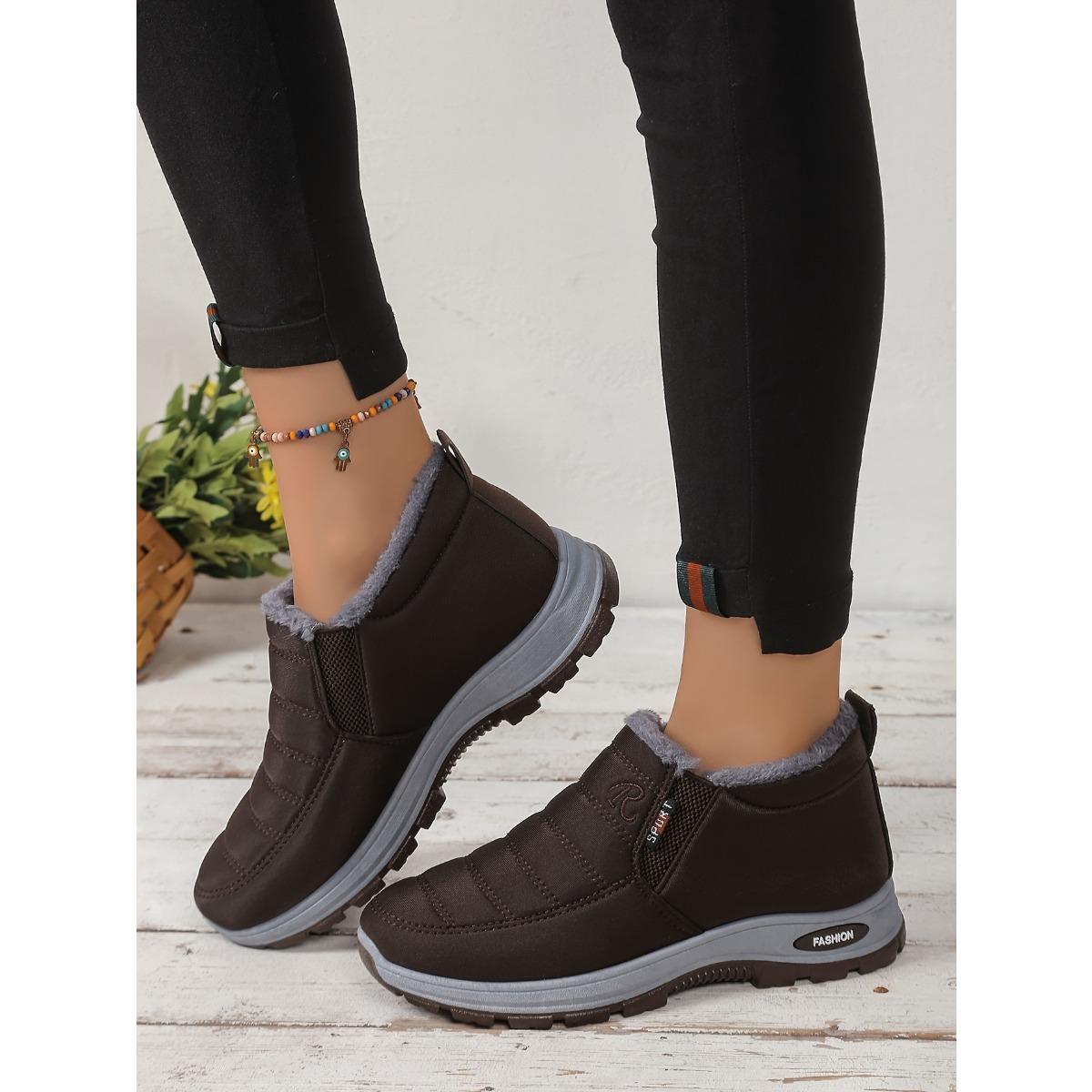 Damen Einfarbige Flauschige Stiefel, Dicksohlige Weichsohlige Winter Warme Futterstiefel, Rutschfeste Warme Kurze Stiefel 42 kaffeebraun von Joom DACH