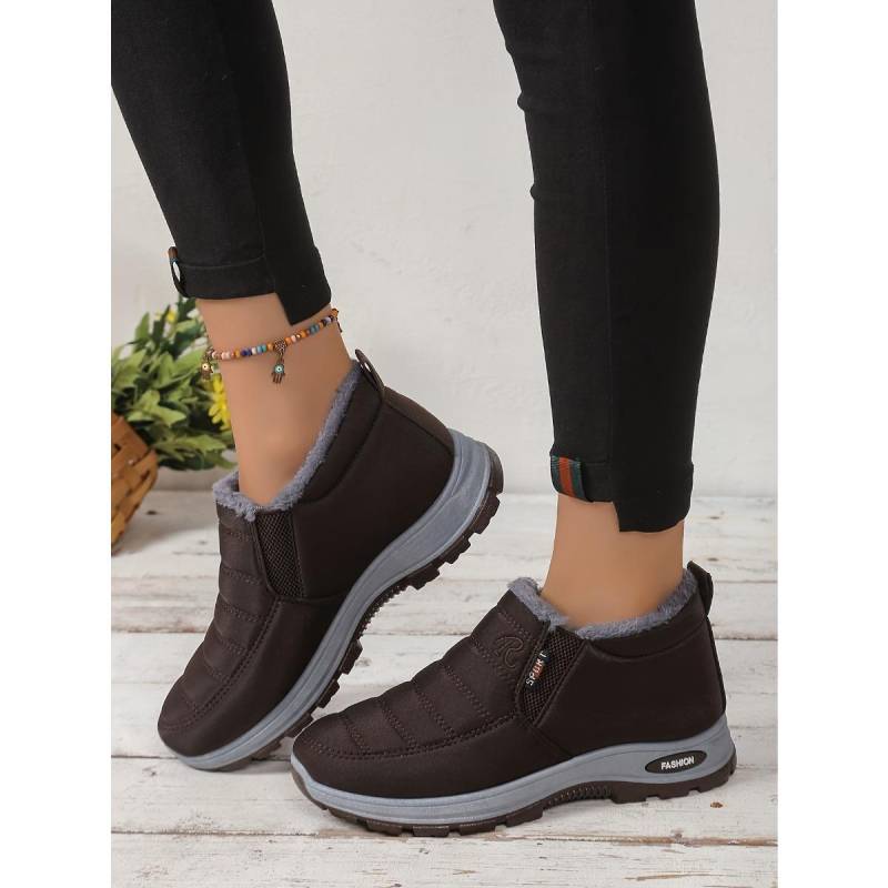 Damen Einfarbige Flauschige Stiefel, Dicksohlige Weichsohlige Winter Warme Futterstiefel, Rutschfeste Warme Kurze Stiefel 42 kaffeebraun von Joom DACH