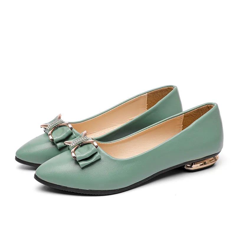 Damen-Einzelschuhe aus Leder, lässig, spitz, Frühling und Herbst, flacher Ausschnitt, niedriger Absatz, dicker Absatz, weiches Leder, flache Damenschuhe 36 von Joom DACH