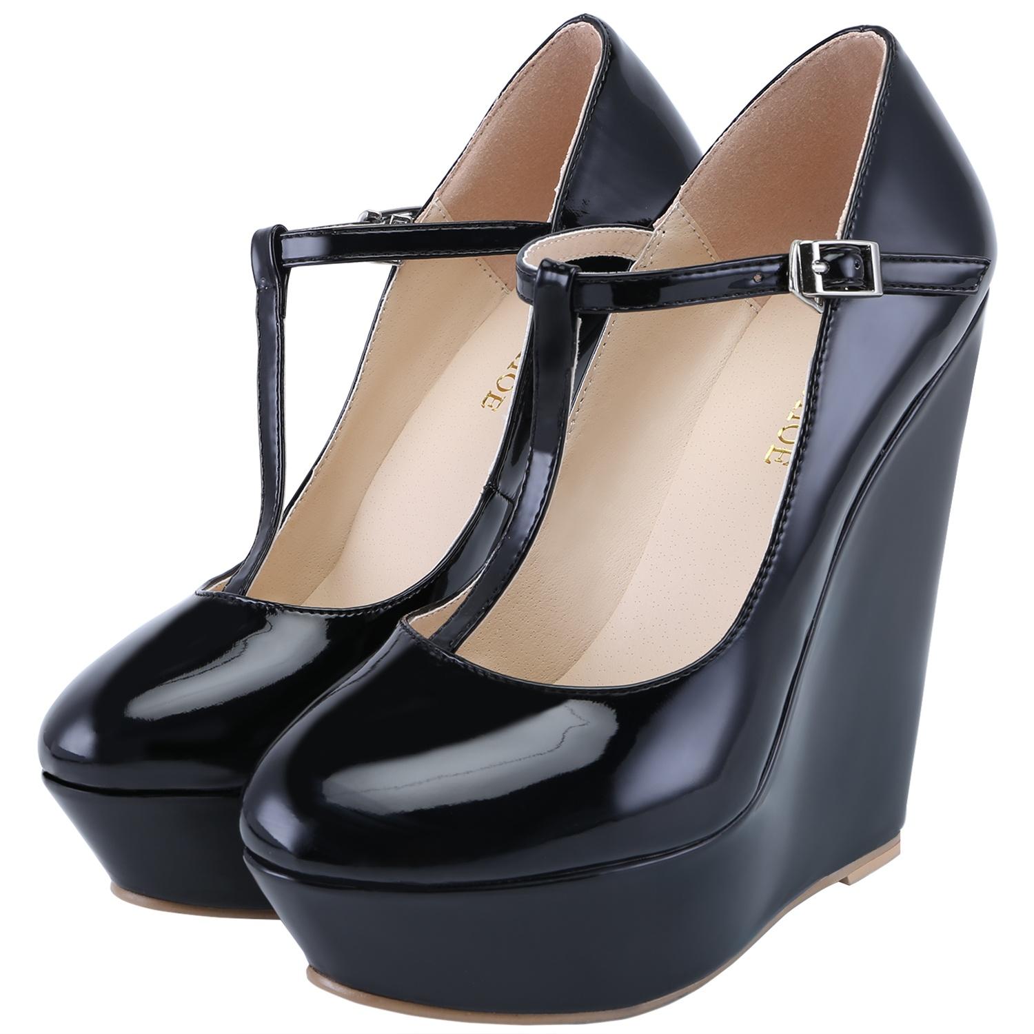 Damen Elegante Sandalen Slingback Pumps High Heels Keilabsatz Plateau Party Hochzeitskleid Schuhe 38 schwarz von Joom DACH