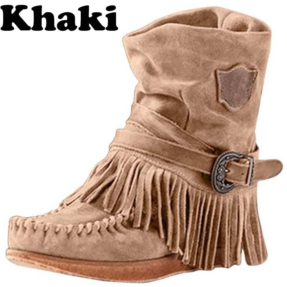 Damen Fahion Winter Round Head Flache Heels Fransen Stiefeletten Damen Retro Wildleder Leder Kurze Röhre Dicke Quaste Knöchel Schnee Booties Plus Größe 35-43 39 khaki Damen Fahion Winter Round Head Flache Heels Fransen Stiefeletten Damen Retro Wildleder Leder Kurze Röhre Dicke Quaste Knöchel Schnee Booties Plus Größe 35-43 39 khaki von Joom DACH