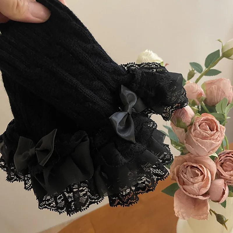 Damen Fake Sleeve Strick Rüschen Manschetten Lolita Schwarz Weiß Falsche Ärmel Spitzenmanschetten Modische Accessoires für Mädchen schwarz von Joom DACH